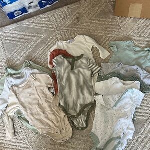 Lot of 12-18 months onesies. 
Cloud island 
Zara 
Honest 
Short and long sleeve